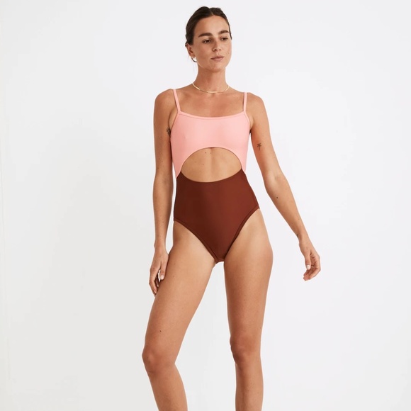 Madewell Second Wave Cutout One-Piece Swimsuit in Colorblock Size Small - NWT - Picture 1 of 7
